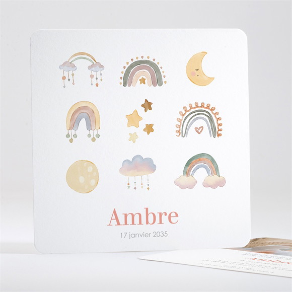 Faire-part naissance Nuages & Arc en ciel carré réf.N351505