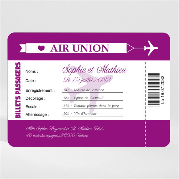 Faire-part mariage Air Union Magnet réf.N110284