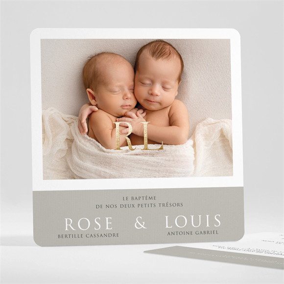 Faire-part de baptême Petits jumeaux dorure réf.N351533