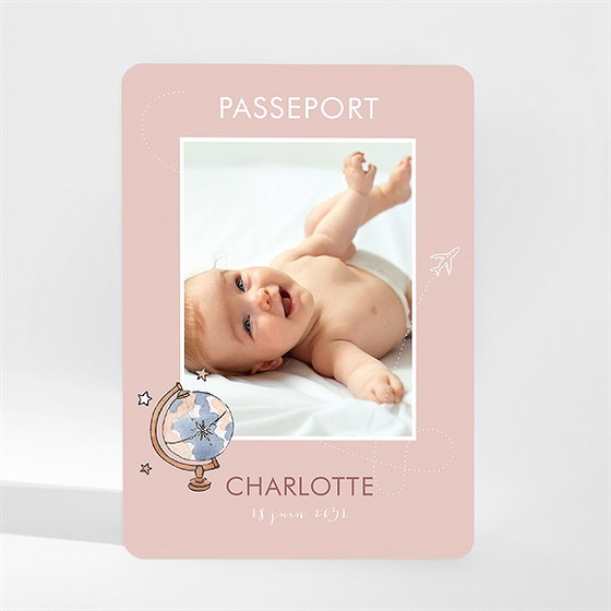 Faire-part naissance passeport fille magnet