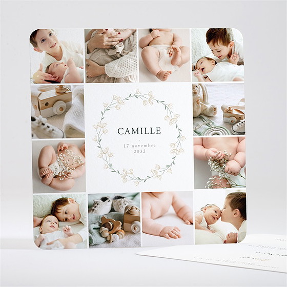 Faire-part naissance multiphoto fleuri
