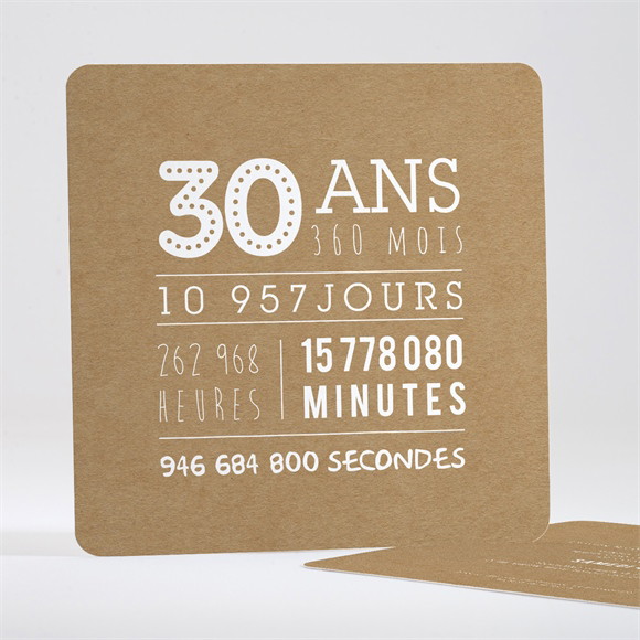 Invitation anniversaire 30 ans kraft réf.N351627