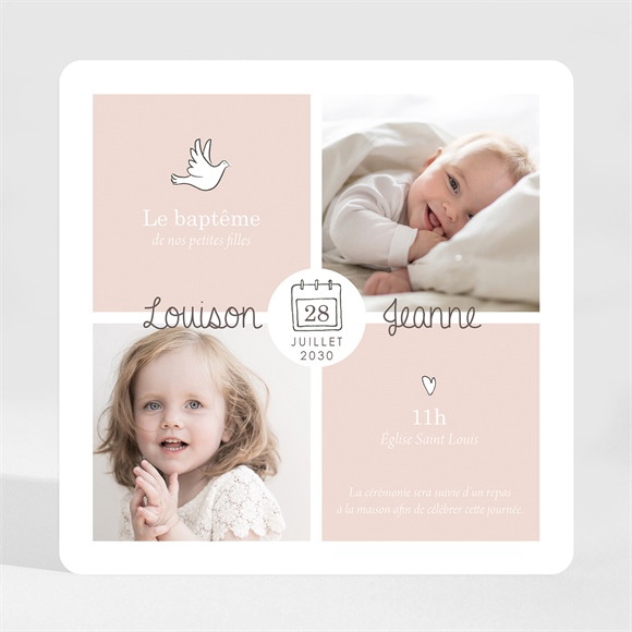 Faire-part de baptême Petites soeurs magnet réf.N35058