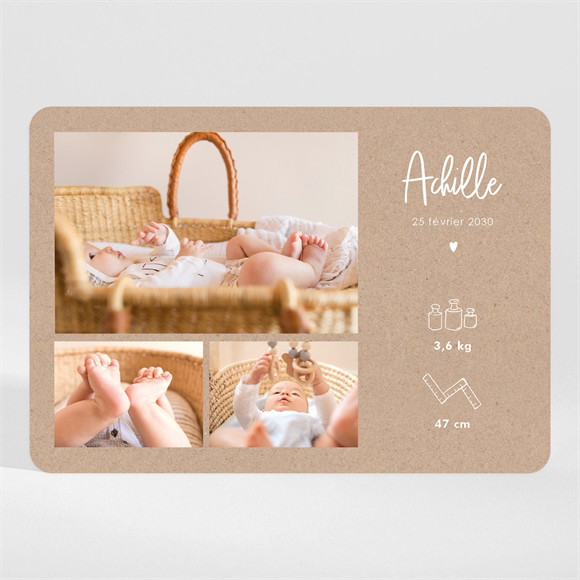 Faire-part naissance Kraft garçon magnet réf.N110341