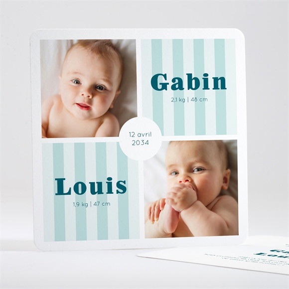 Faire-part naissance Rayures marines jumeaux réf.N351639