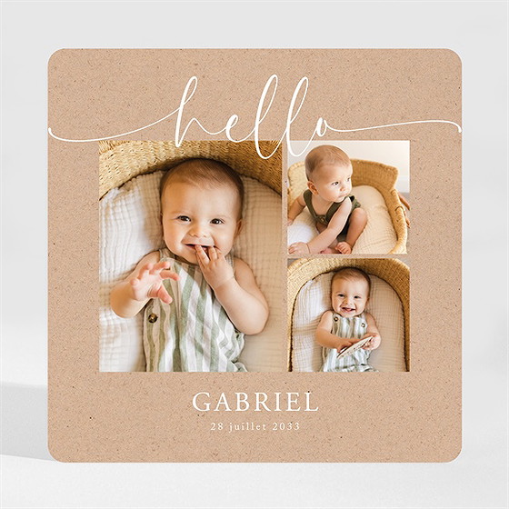 Faire-part naissance kraft photos magnet
