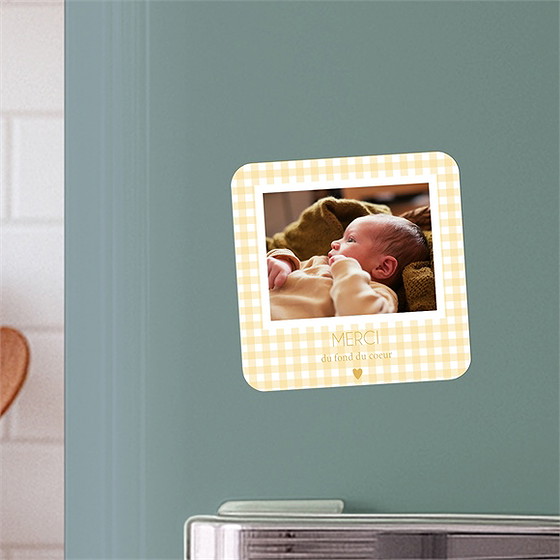 Remerciement naissance jaune vichy
