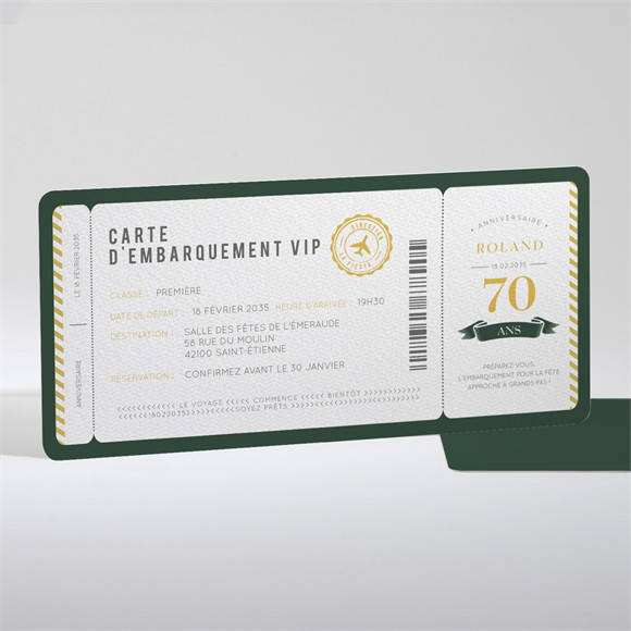 Invitation anniversaire Carte d’embarquement 70 ans réf.N131181