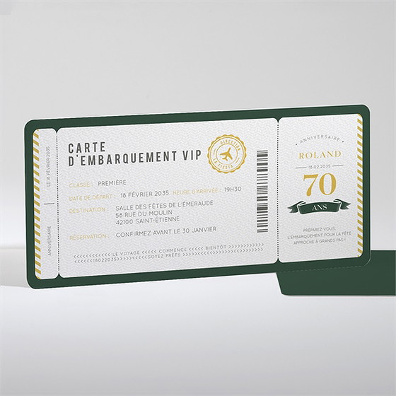 Invitation anniversaire carte d’embarquement 70 ans
