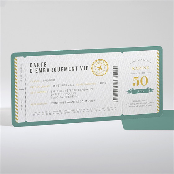 Invitation anniversaire carte d’embarquement 50 ans