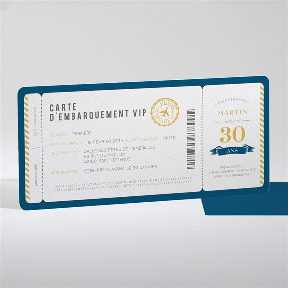 Invitation anniversaire Carte d’embarquement 30 ans réf.N131183
