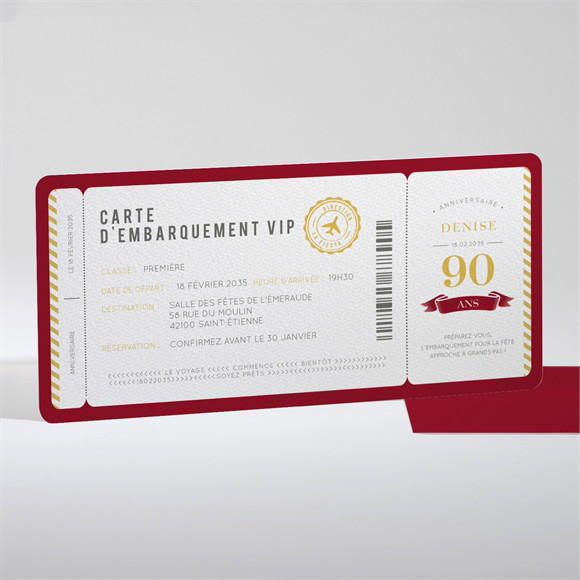 Invitation anniversaire Carte d’embarquement 90 ans réf.N131186