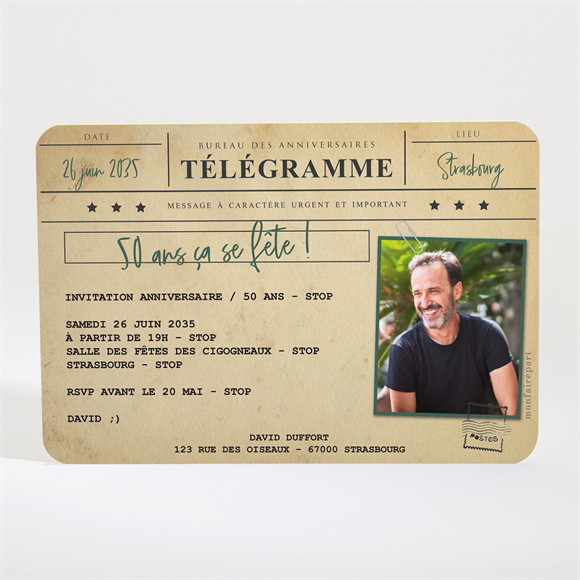 Invitation anniversaire Télégramme 50 ans réf.N110346