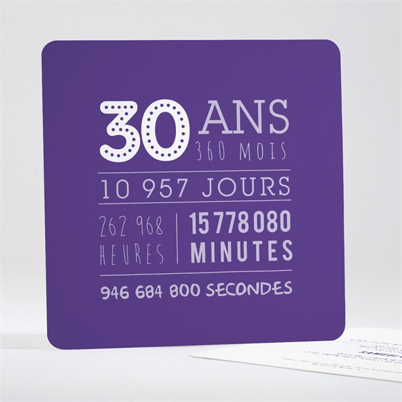 Invitation anniversaire 30 ans violet réf.N351678