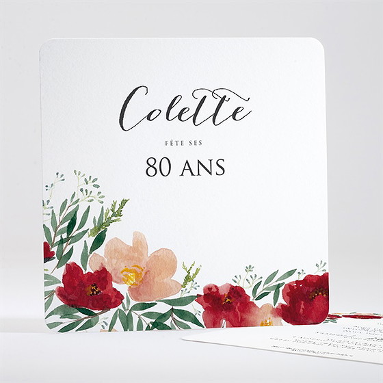 Invitation anniversaire fleurs aquarellées 80 ans