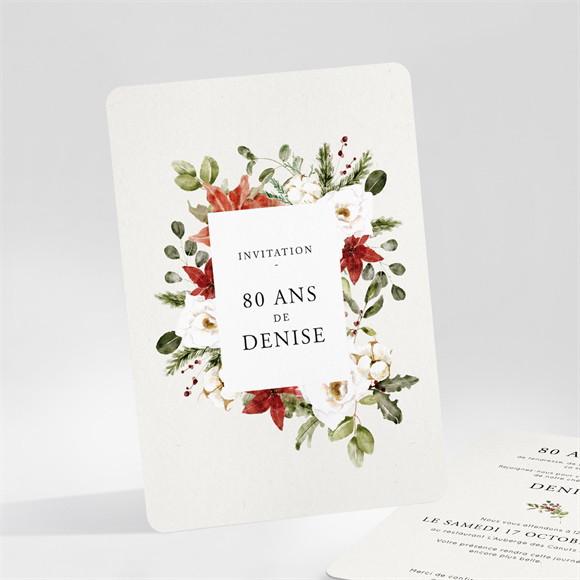 Invitation anniversaire Poinsettias et roses 80 ans réf.N251178