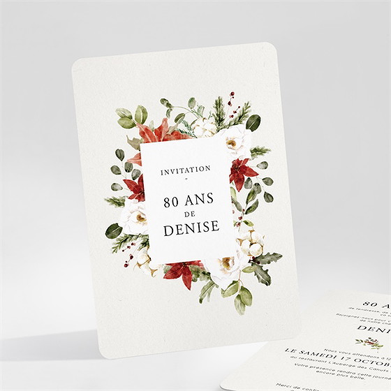 Invitation anniversaire poinsettias et roses 80 ans