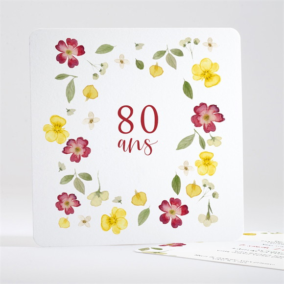 Invitation anniversaire Fleurs aquarelle 80 ans réf.N351685