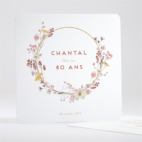 Invitation anniversaire Couronne de fleurs 80 ans réf.N351687