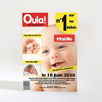 Faire-part naissance magazine photo humour