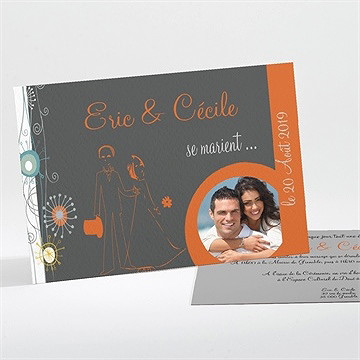 Faire-part mariage annonce en gris et orange