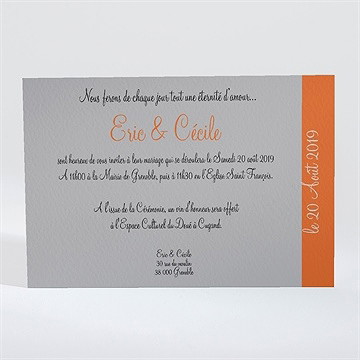 Faire-part mariage annonce en gris et orange - Dos du faire-part