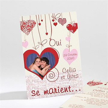 Faire-part mariage guirlande de coeurs photo