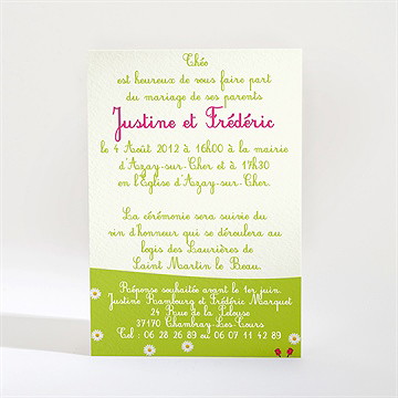 Faire-part mariage j'annonce leur mariage - Verso du faire-part