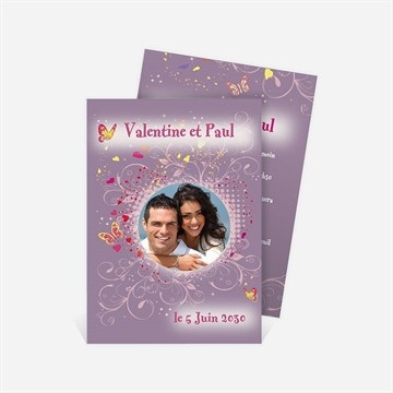 Faire-part mariage violet et papillons