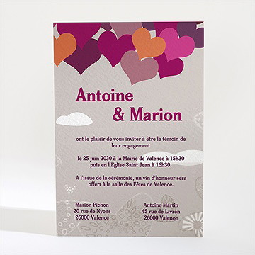 Faire-part mariage montgolfière de coeurs - Dos du faire-part