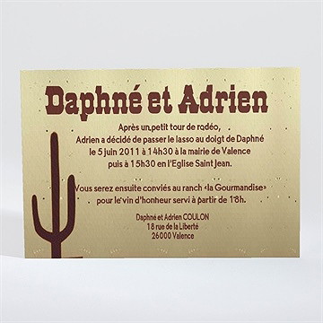 Faire-part mariage far west original - Dos du faire-part