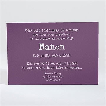 Faire-part naissance faire part recto verso photo - Dos du faire-part
