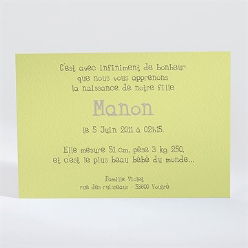 Faire-part naissance tendresse original - Dos du faire-part