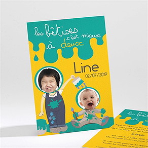 Faire-part naissance les bêtises c'est mieux à deux