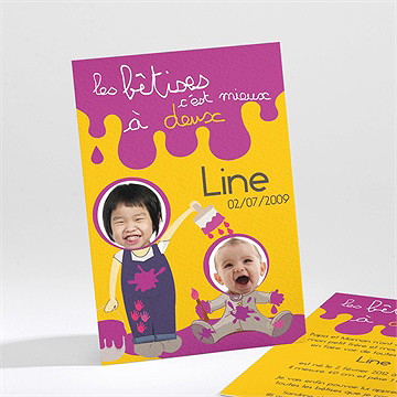 Faire-part naissance les bêtises à deux violet