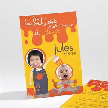 Faire-part naissance les bêtises à deux jaune