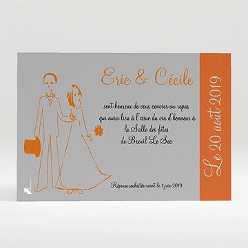Carton d'invitation mariage annonce en gris et orange