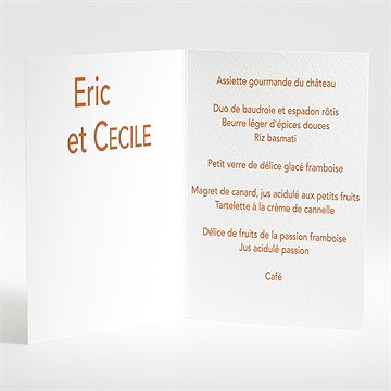 Menu mariage annonce en gris et orange - Intérieur du menu