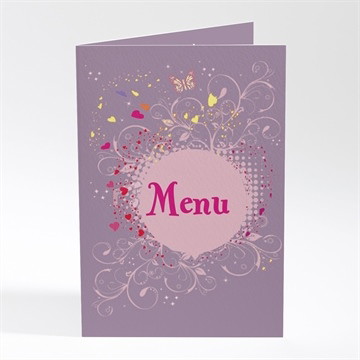 Menu mariage violet et papillons