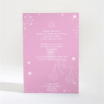 Faire-part naissance balance - Dos du faire-part