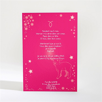 Faire-part naissance bélier - Dos du faire-part
