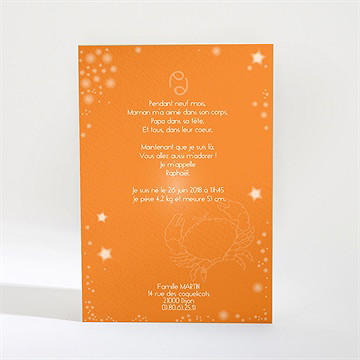 Faire-part naissance cancer - Dos du faire-part