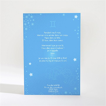Faire-part naissance gémeaux - Dos du faire-part