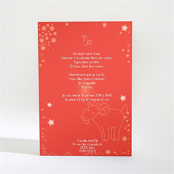 Faire-part naissance astro capricorne - Dos du faire-part