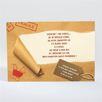Faire-part naissance paquet fragile - Dos du faire-part