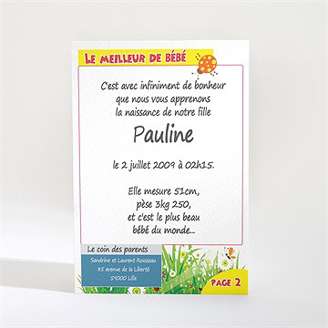 Faire-part naissance son dossier spécial - Dos du faire-part