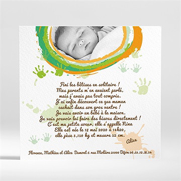 Faire-part naissance peinture photo - Dos du faire-part