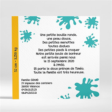 Faire-part naissance notre petit monstre - Dos du faire-part