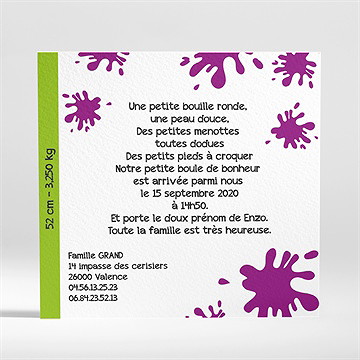 Faire-part naissance faire-part naissance - Dos du faire-part