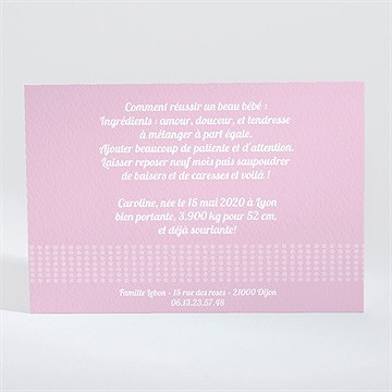 Faire-part naissance photo rose fille - Dos du faire-part